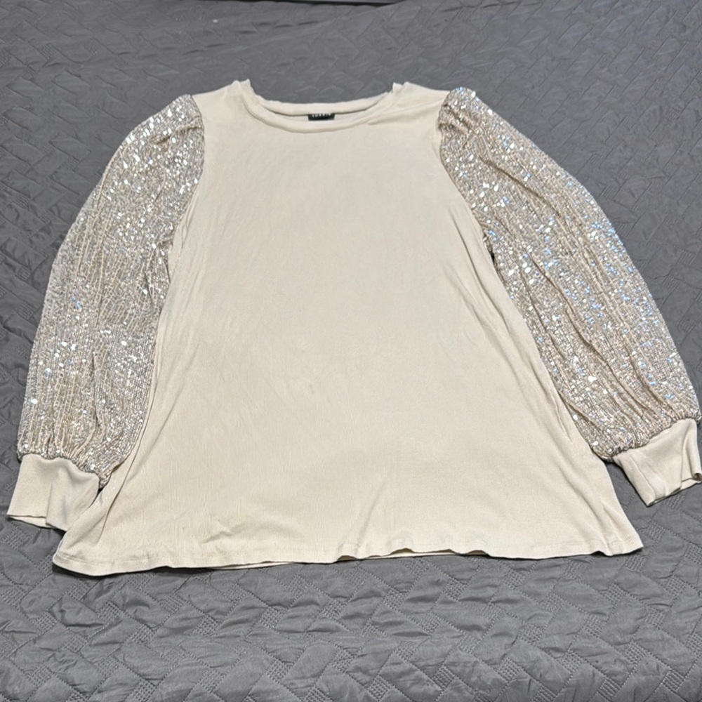 Torrid Cream Top with Sequin Sleeves
